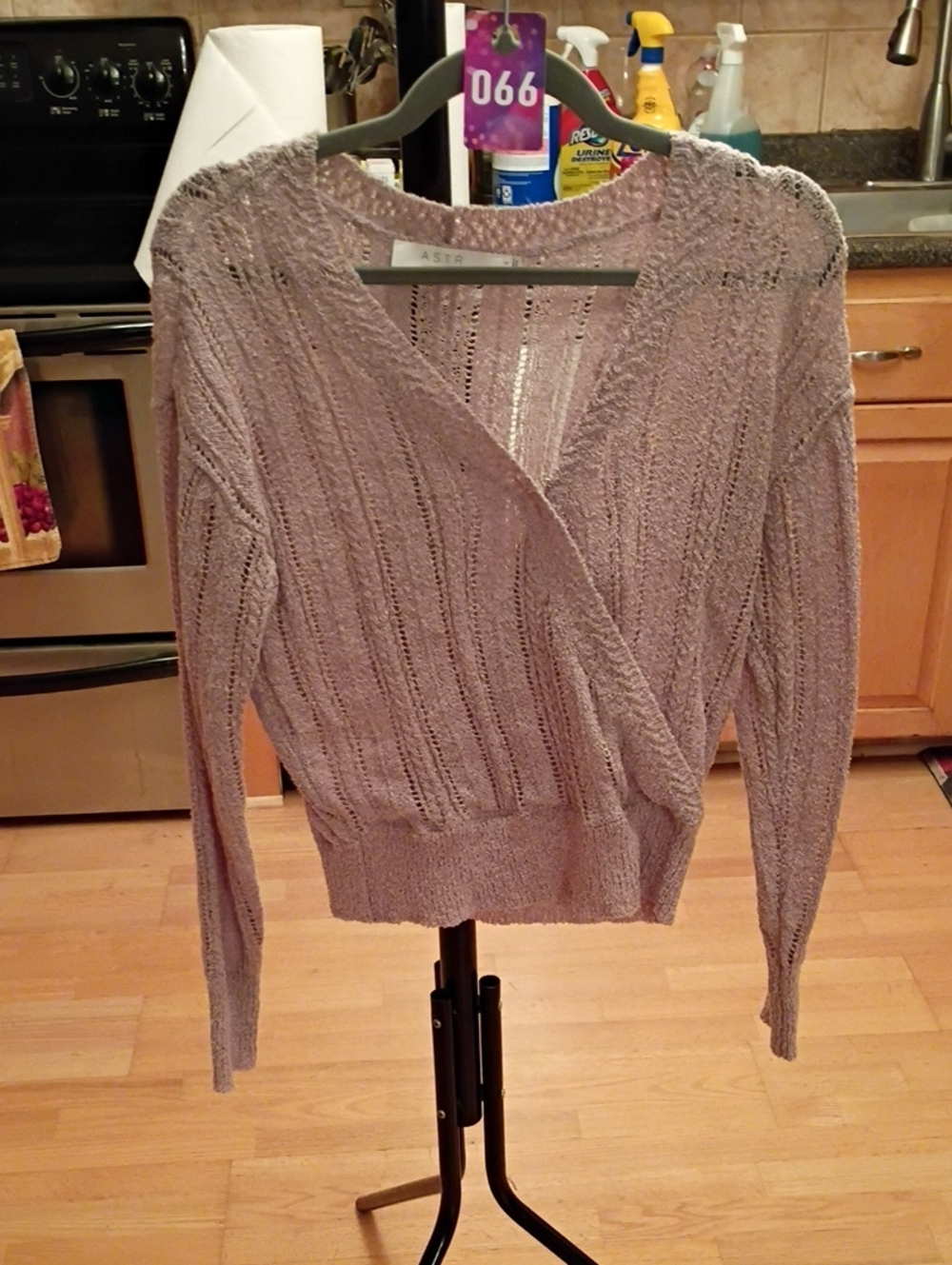 Astr Open-Knit Wrap Cardigan in Dusty Lavender